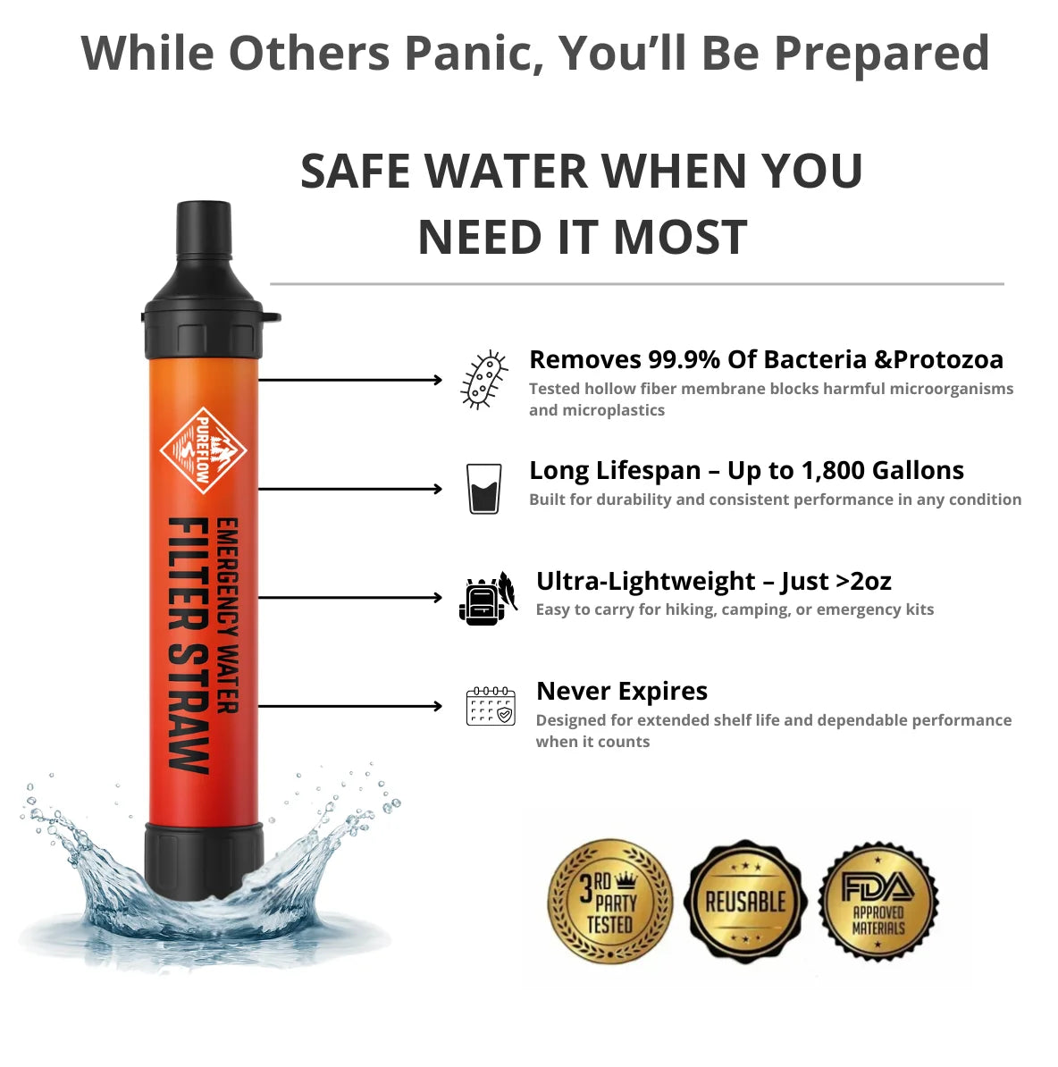 PureFlow Emergency Water Filter Straw