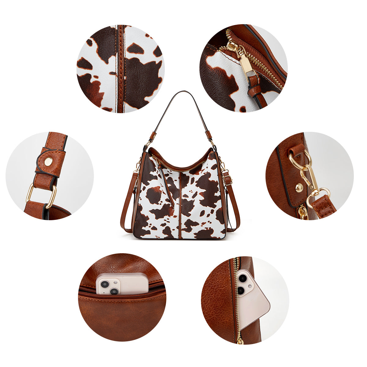 Luxury Leather Print Hobo Anti-Theft Handbag + FREE Pouch Wallet
