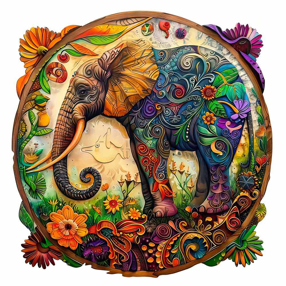 Last Day - Floral Elephant - Wooden Jigsaw Puzzle