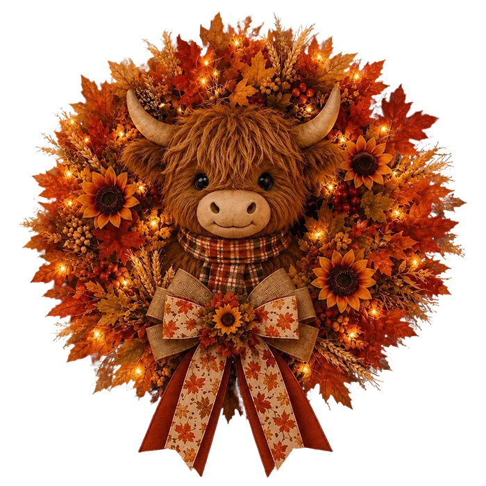 Highland Cow Autumn Wreath