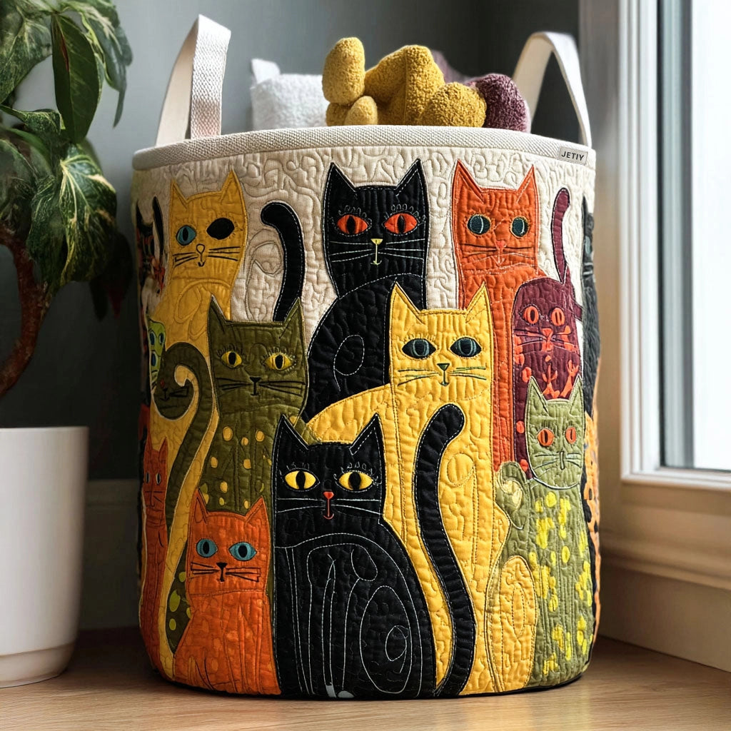 "Velvet Paws" Hand-Quilted Cat Laundry Basket