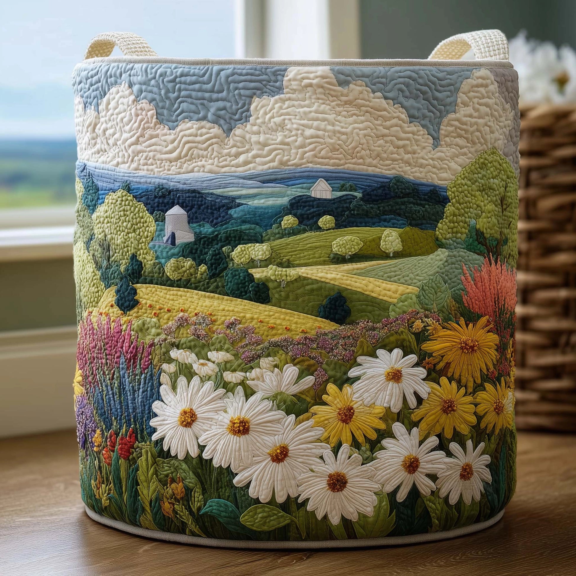 "Velvet Paws" Hand-Quilted Cat Laundry Basket