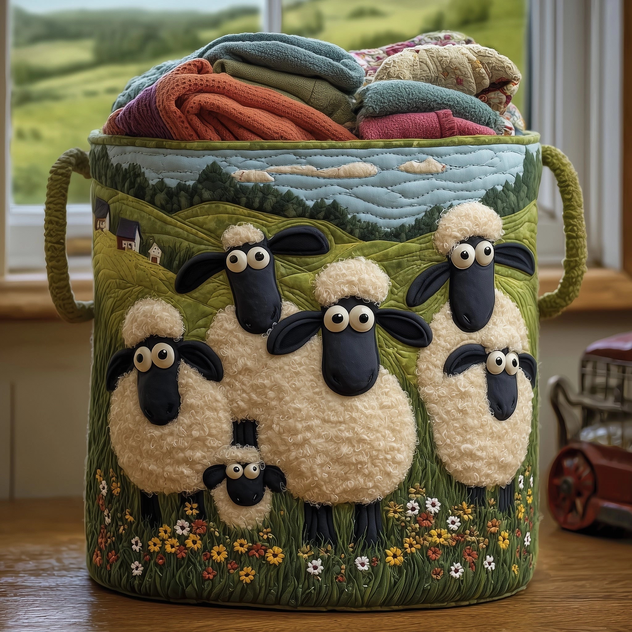 "Forest Whisper" Hand-Quilted Laundry Basket