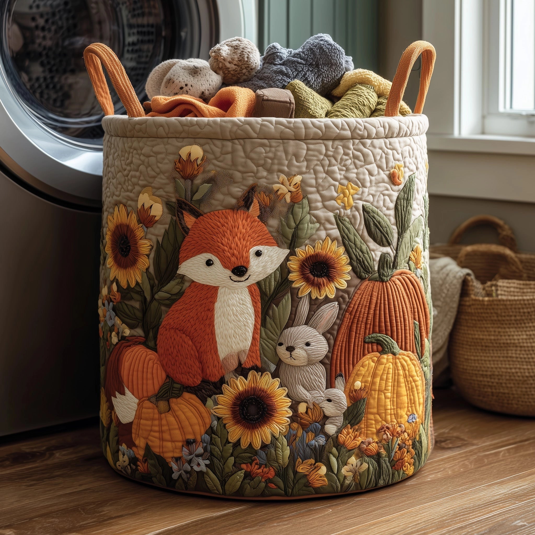 "Forest Whisper" Hand-Quilted Laundry Basket
