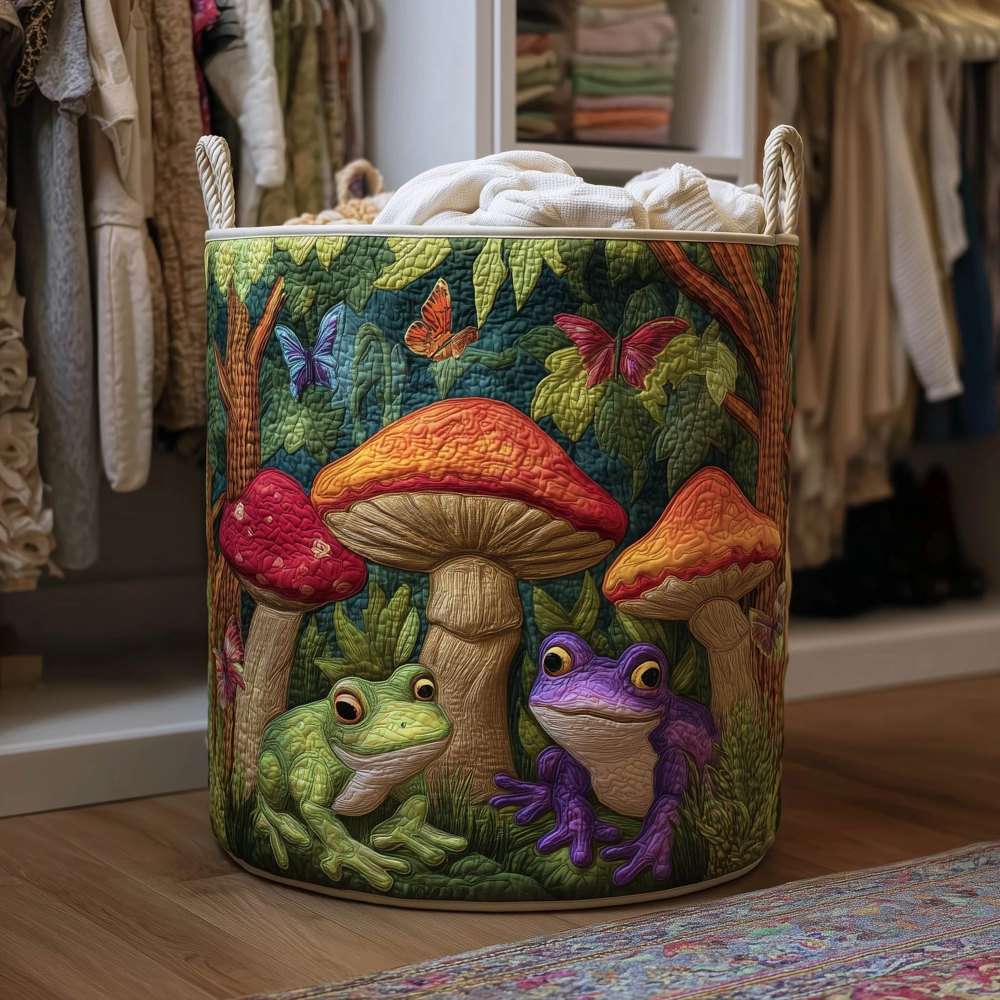"Velvet Paws" Hand-Quilted Cat Laundry Basket