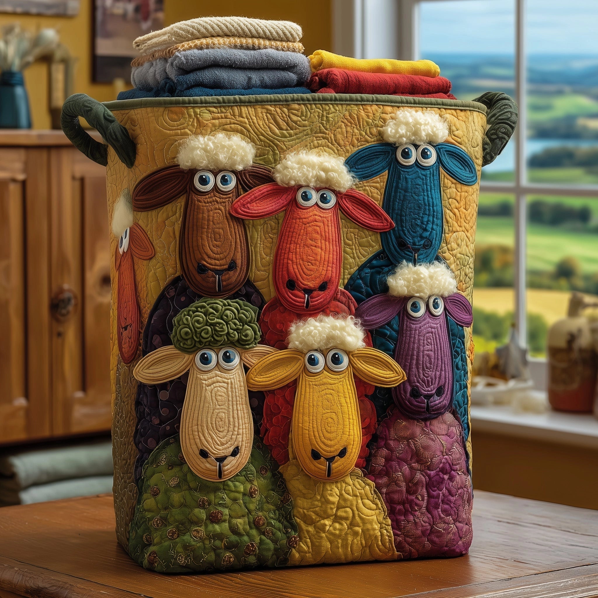 "Little Lamb" Hand-Quilted Laundry Basket