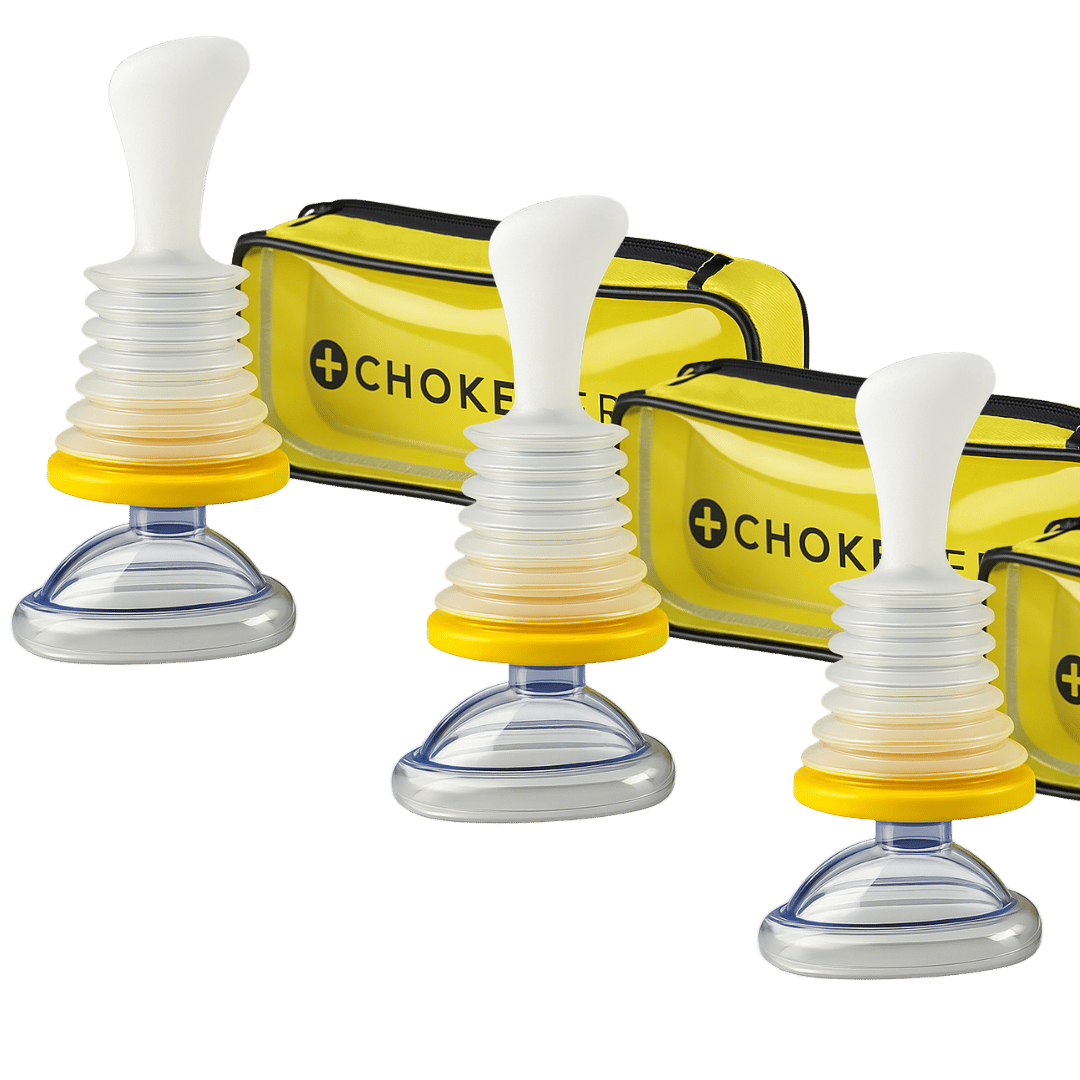 Three Merrova's ChokeHero anti-choking devices with carry cases