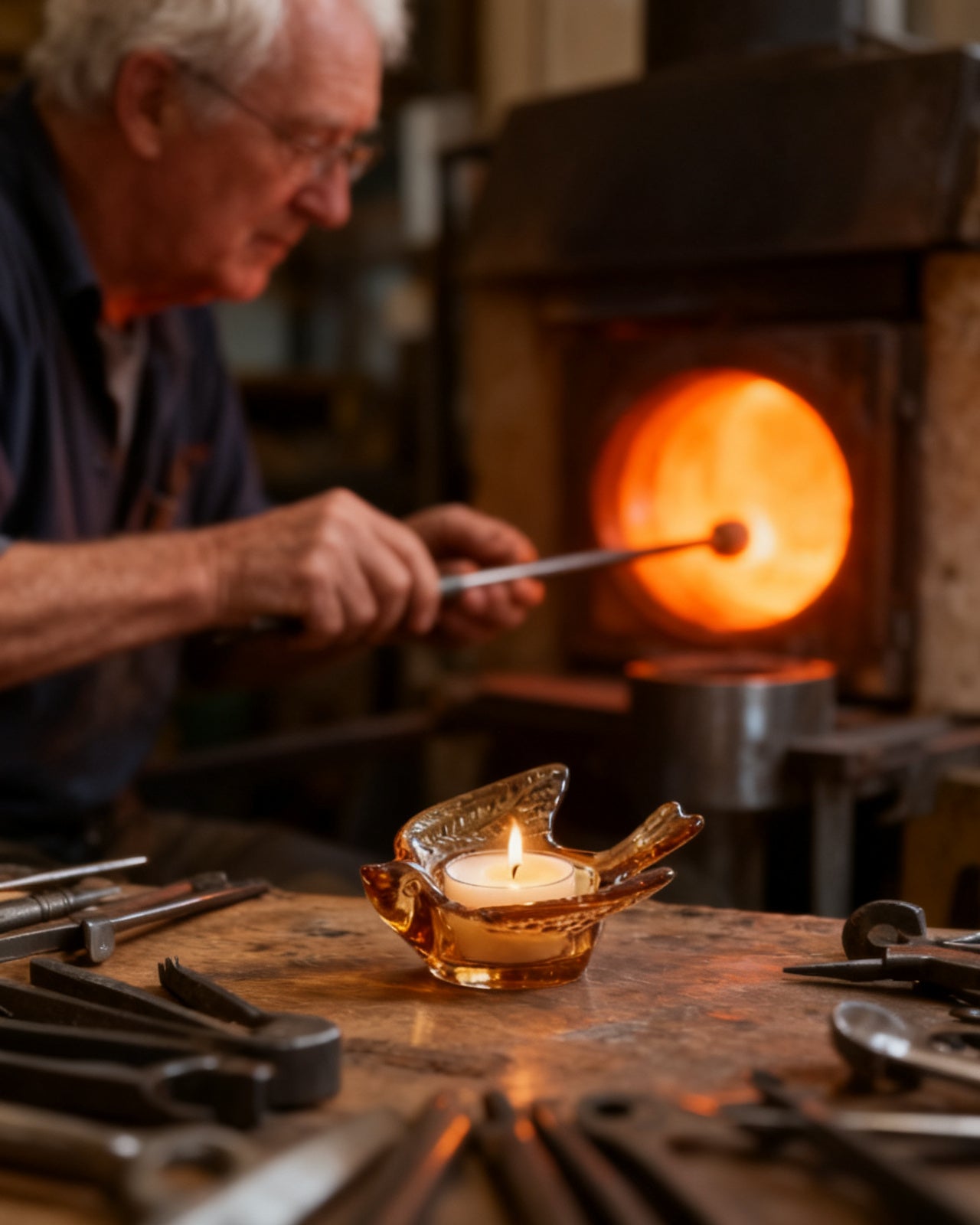 The Amber Glass Songbird - made by hand